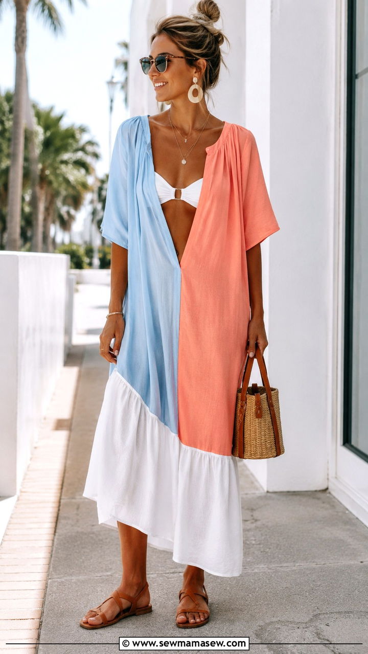 Color block midi dress beach day look 2026 - 20 Beach day outfit ideas 2026