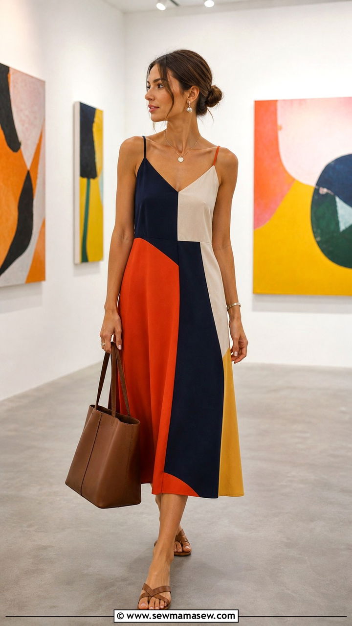 Color block sundress with minimalist accessories - 40 summer sundress outfit ideas
