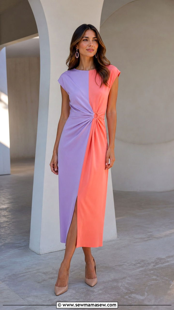Colorblock Midi Dress with Neutral Pumps - 40 Spring graduation outfits