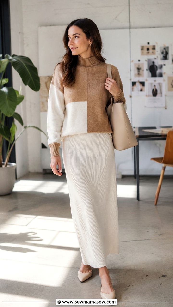 Colorblock Sweater And Maxi Skirt - 30 Maxi skirt outfit ideas with a sweater