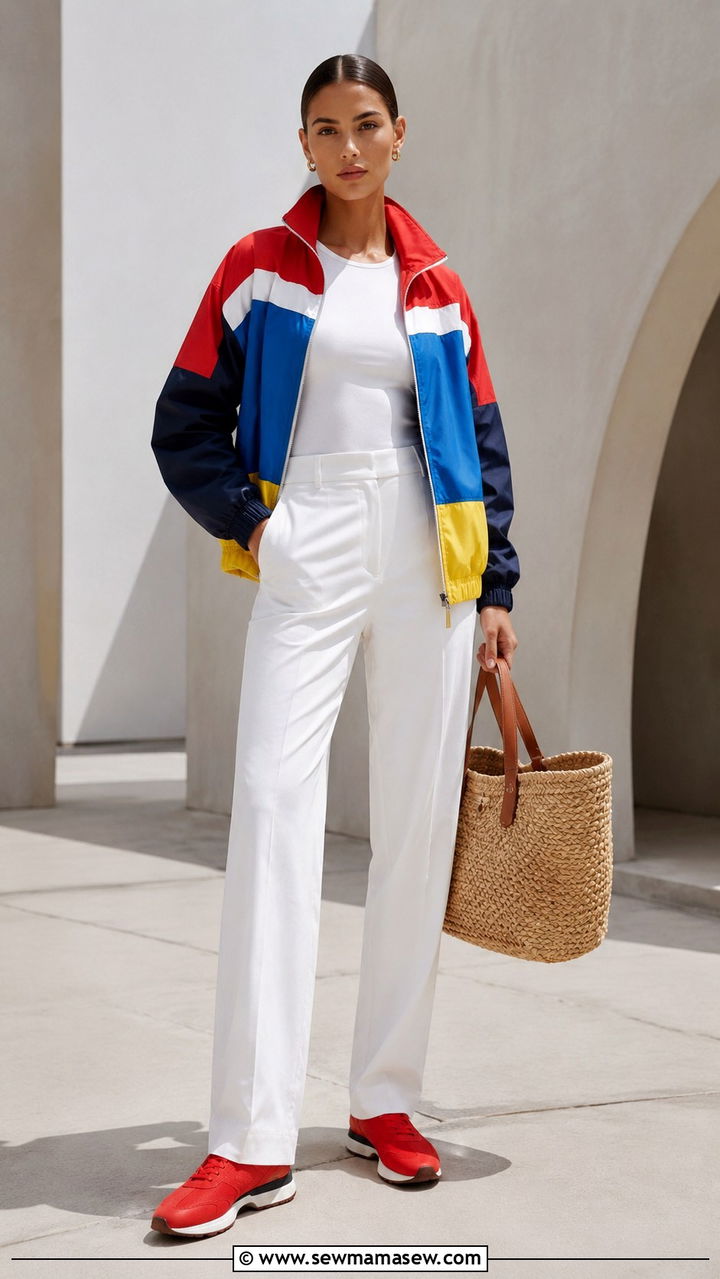 Colorblock Windbreaker With Optic White Trousers - 25 windbreaker outfits 2026