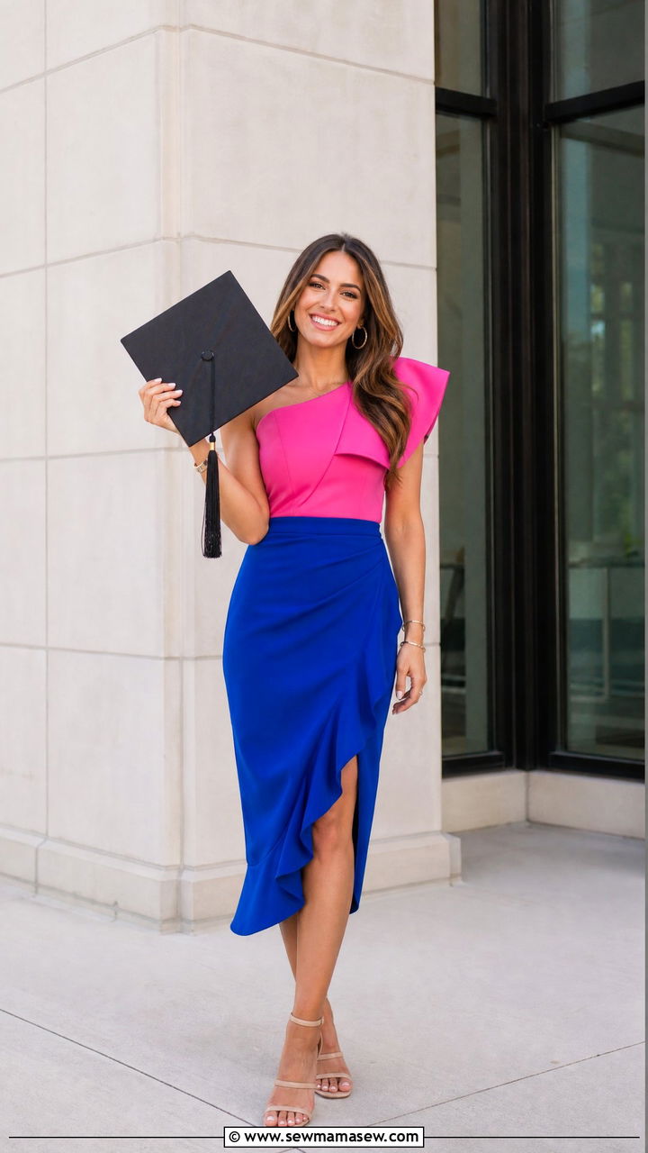 Colorblock ensemble with strappy sandals - 35 graduation outfit ideas for women