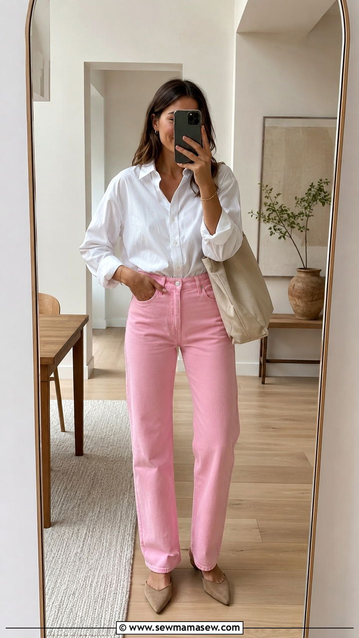 Colored Denim with a Crisp White Shirt - 25 2026 fashion trends women classy