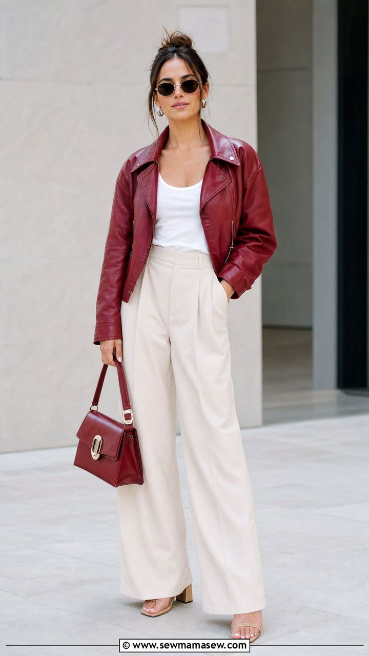 Colored Leather Jacket with Neutral Separates - 25 Summer outfits with leather jackets
