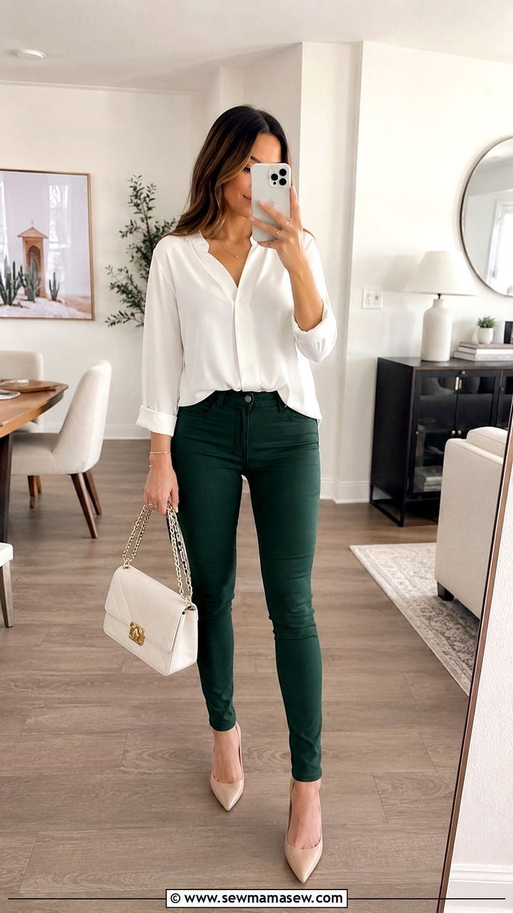 Colored skinny jeans with neutral heels - 30 Skinny jeans outfit ideas with heels