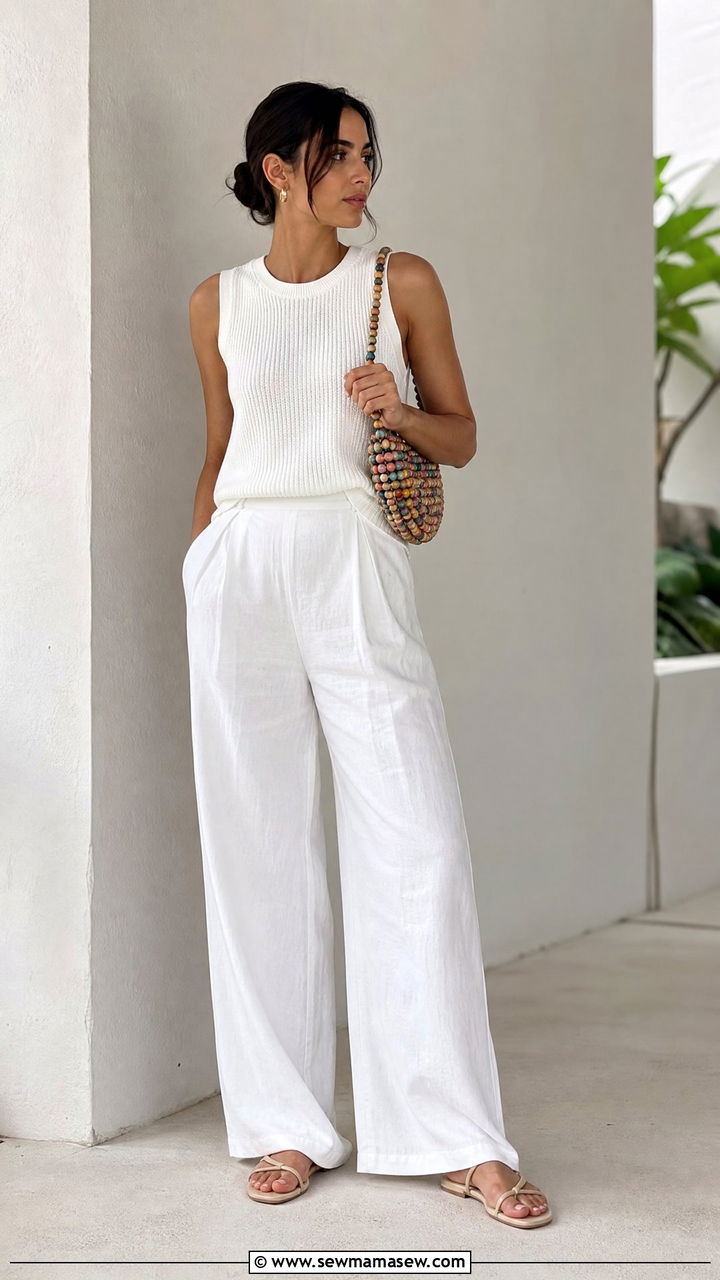 Colorful Beaded Bag and Monochrome Outfit in Neutrals - 35 Gigi Hadid summer outfit ideas