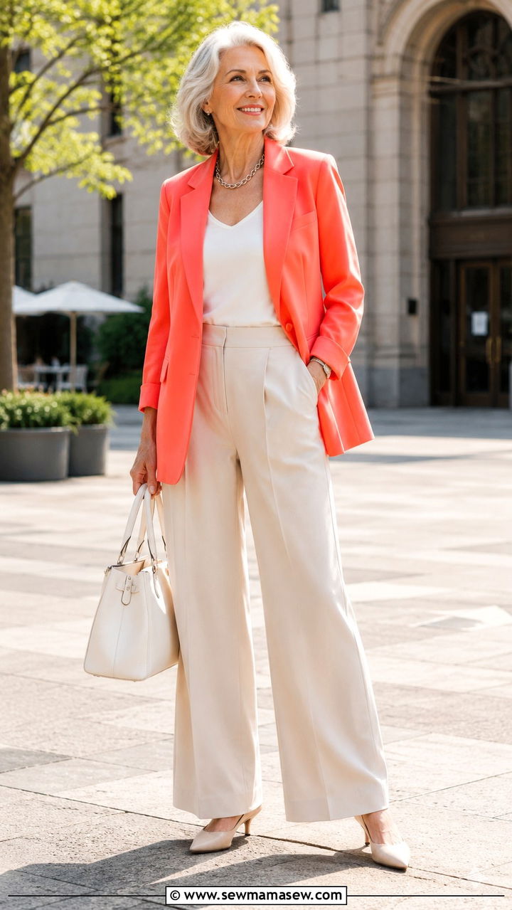 Colorful Blazer Over Neutral Separates - 30 Tall outfits for women over 60