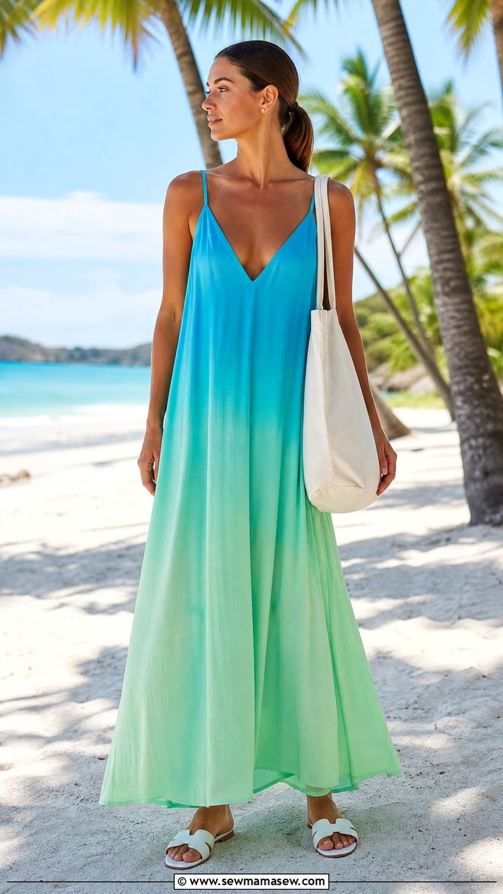 Colorful Gradient Maxi Dress With Minimal Accessories - 30 Maxi dress for beach outfit ideas