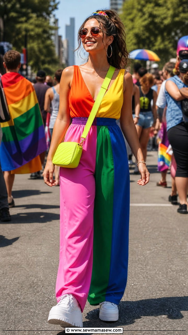 Colorful Jumpsuit and Platform Sneakers Outfit - 25 June Pride outfit ideas