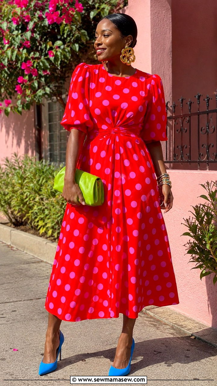 Colorful Polka Dot Dress With Contrasting Bright Accessories - 30 maximalist outfits ideas