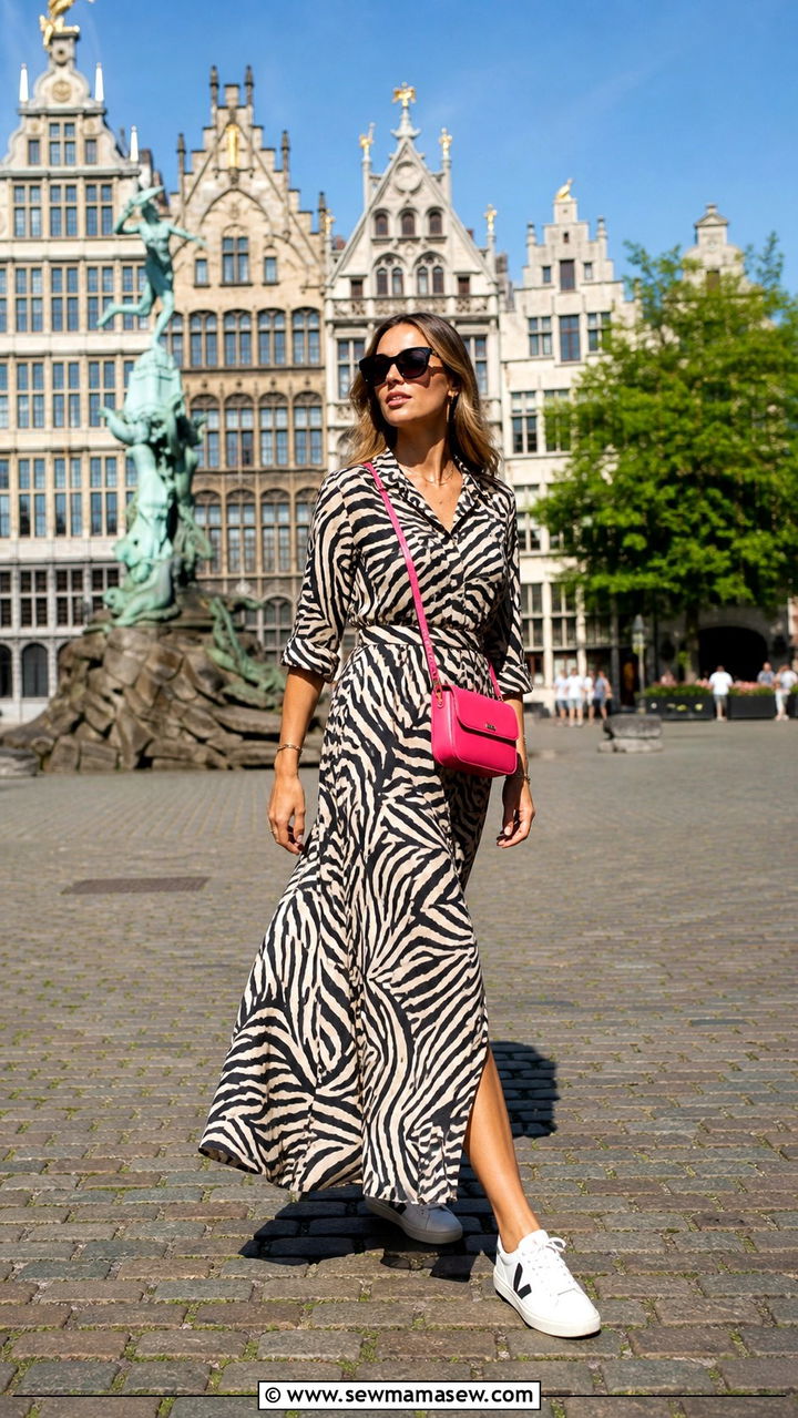 Colorful Printed Maxi Dress With White Sneakers - 20 Antwerp outfit ideas
