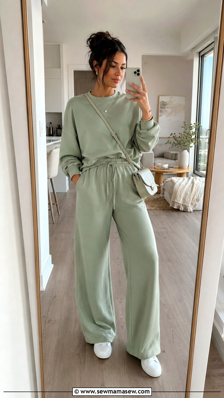 Colorful Trousers With a Matching Sweatshirt and White Sneakers - 30 Spring outfits with sneakers