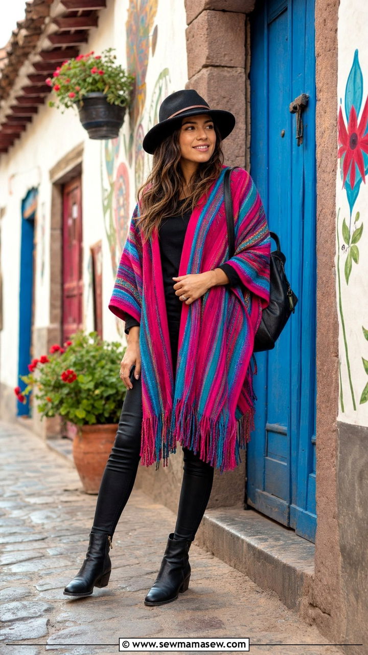 Colorful poncho outfit Cusco - 25 Cusco outfit ideas