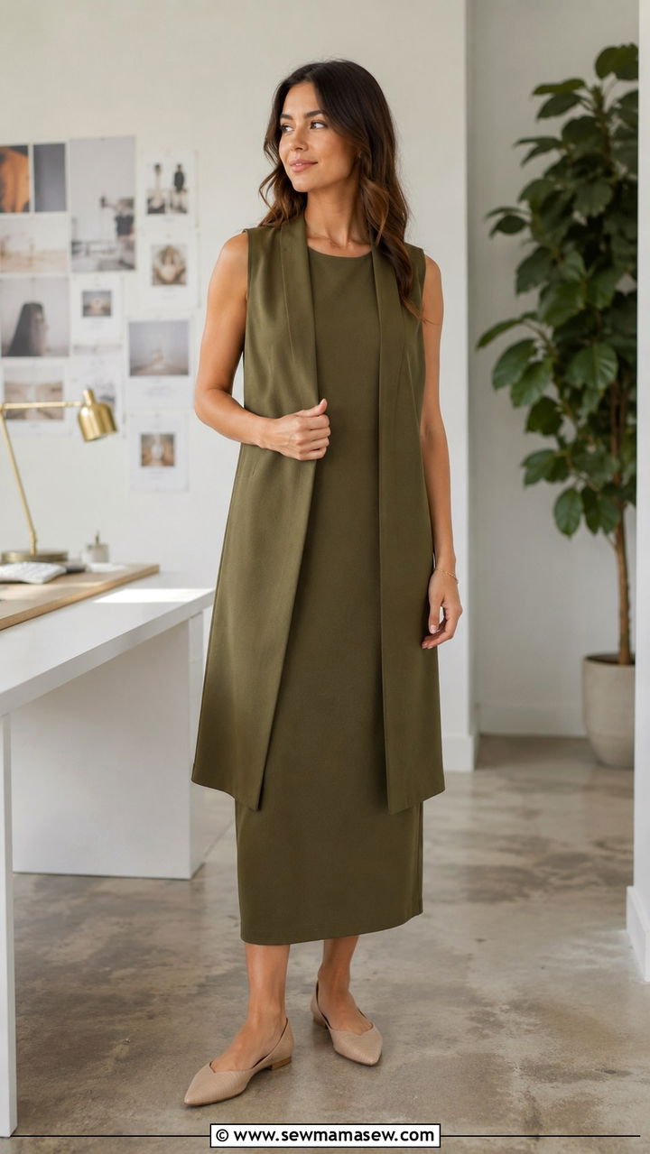 Column Dress with Longline Vest - 25 Outfits that flatter the midsection