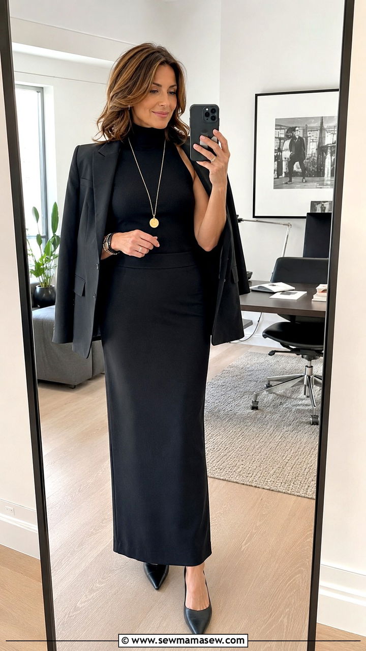 Column Maxi Skirt Outfit With Sleeveless Turtleneck - 30 maxi skirt outfits for women over 40