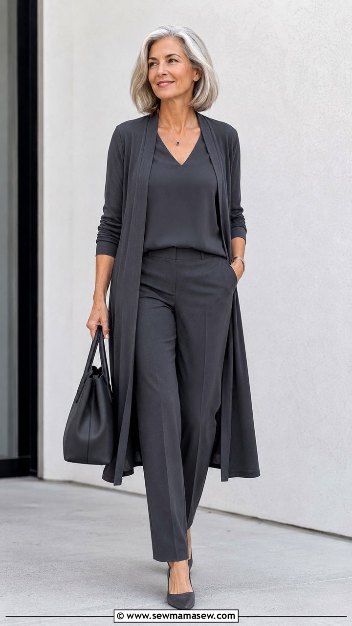 Column Of Color Monochrome Outfit - 20 Outfit ideas for apple shape over 50