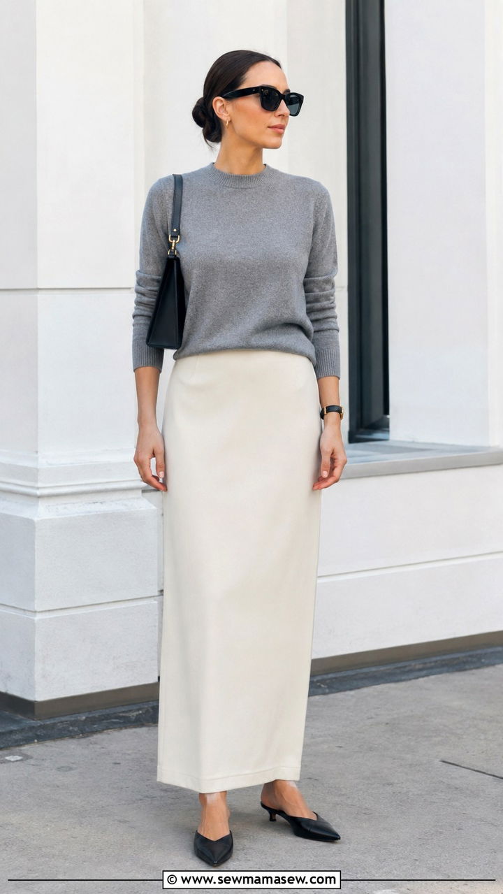 Column Skirt with Cashmere Sweater Outfit - 30 Spring wardrobe essentials 2026