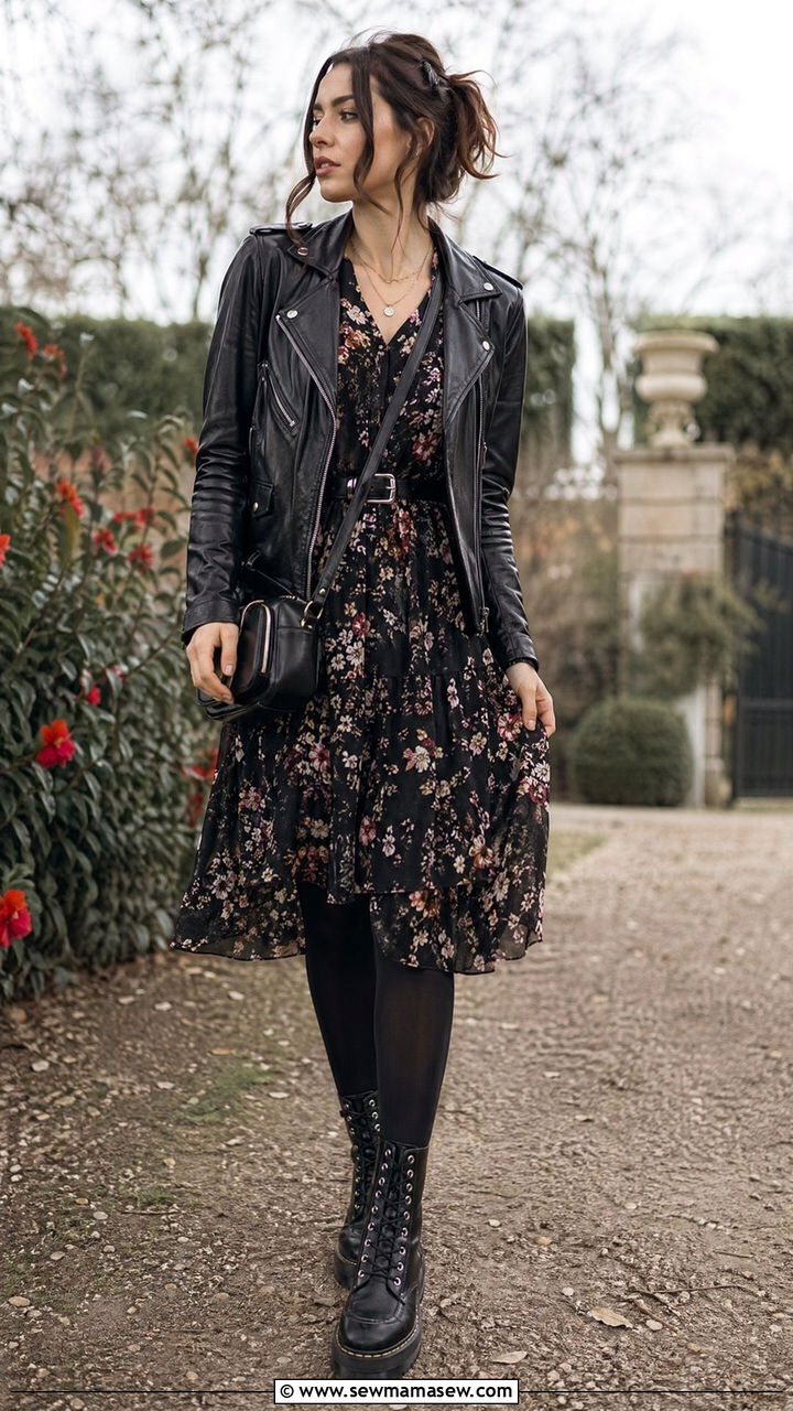 Combat Boots and Floral Dress Outfit - 35 Edgy outfit ideas