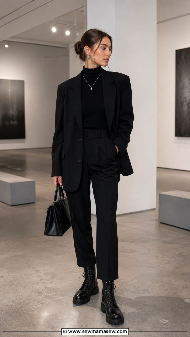 Combat Boots with All Black Monochrome Outfit - 30 How to style combat boots