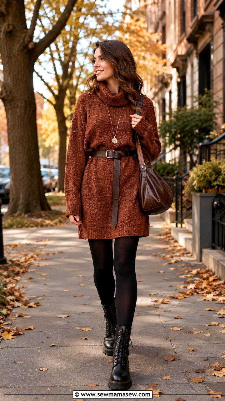 Combat Boots with Sweater Dress and Belt - 30 How to style combat boots