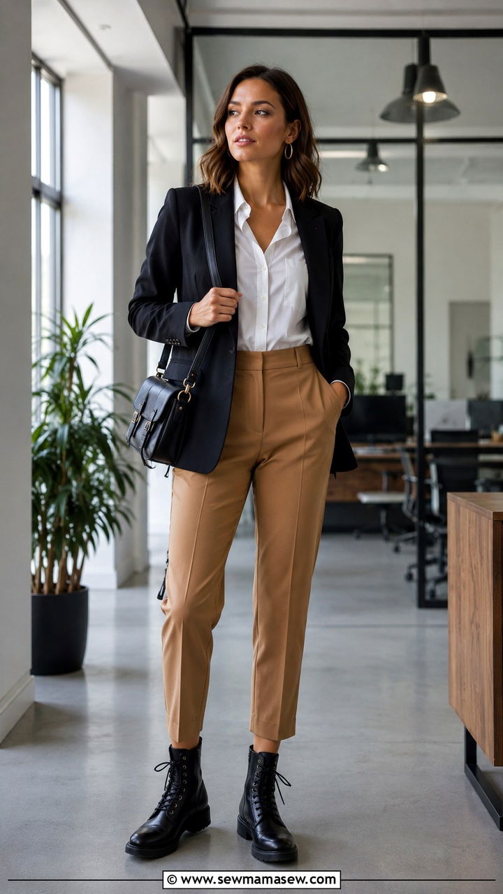 Combat Boots with Tailored Trousers and Blazer - 30 How to style combat boots