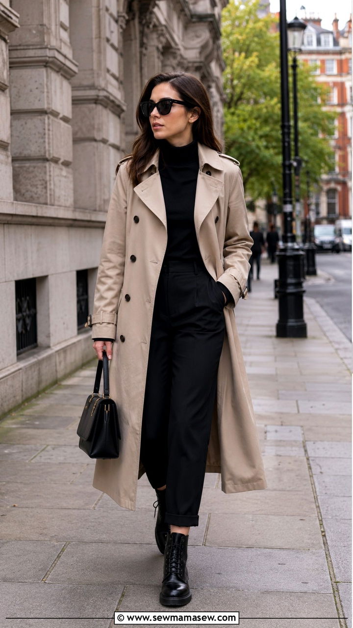 Combat Boots with Trench Coat and Turtleneck - 30 How to style combat boots