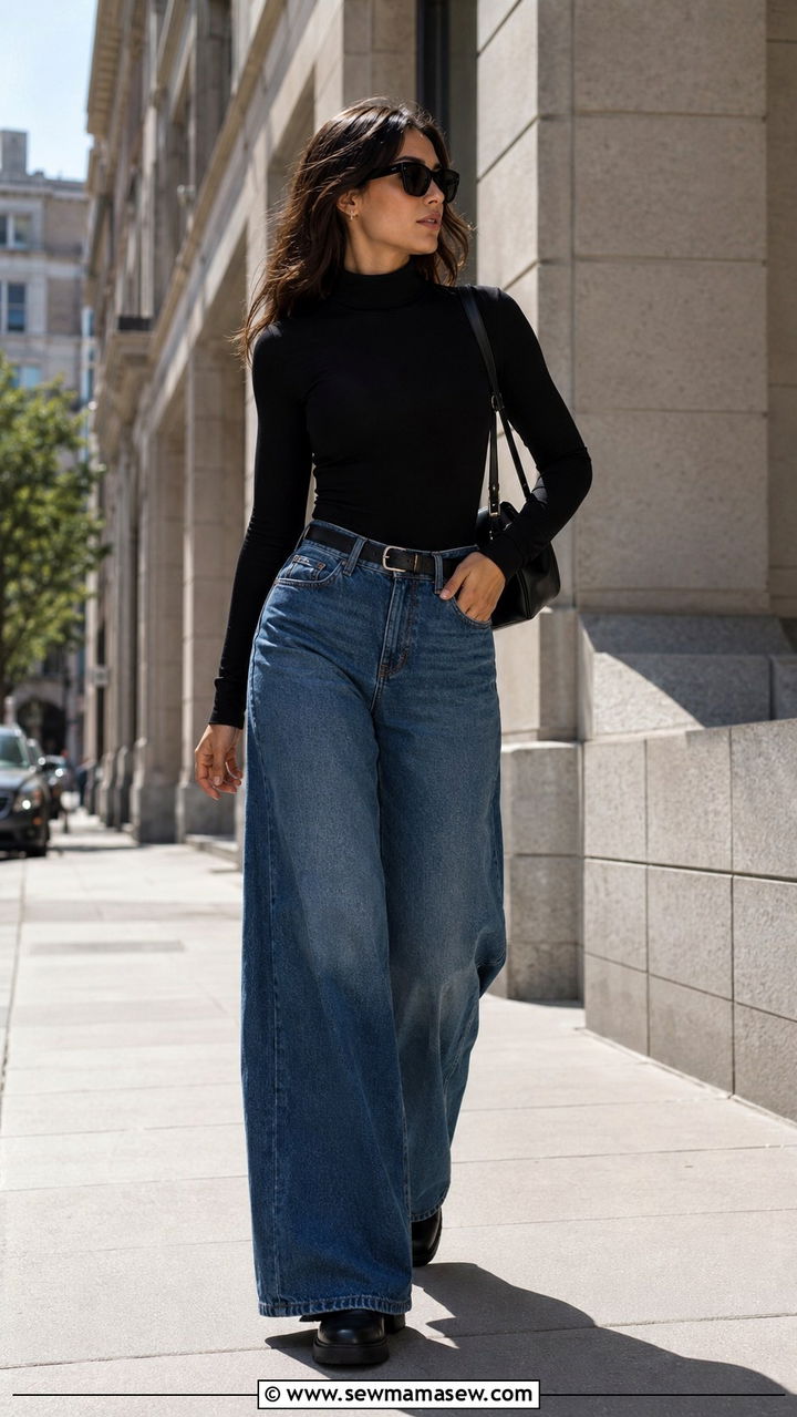 Combat Boots with Wide Leg Jeans and Fitted Bodysuit - 30 How to style combat boots