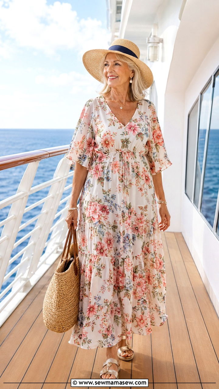 Comfortable Walking Shoes and Midi Dress Sightseeing Outfit - 30 Travel outfit ideas for women over 60