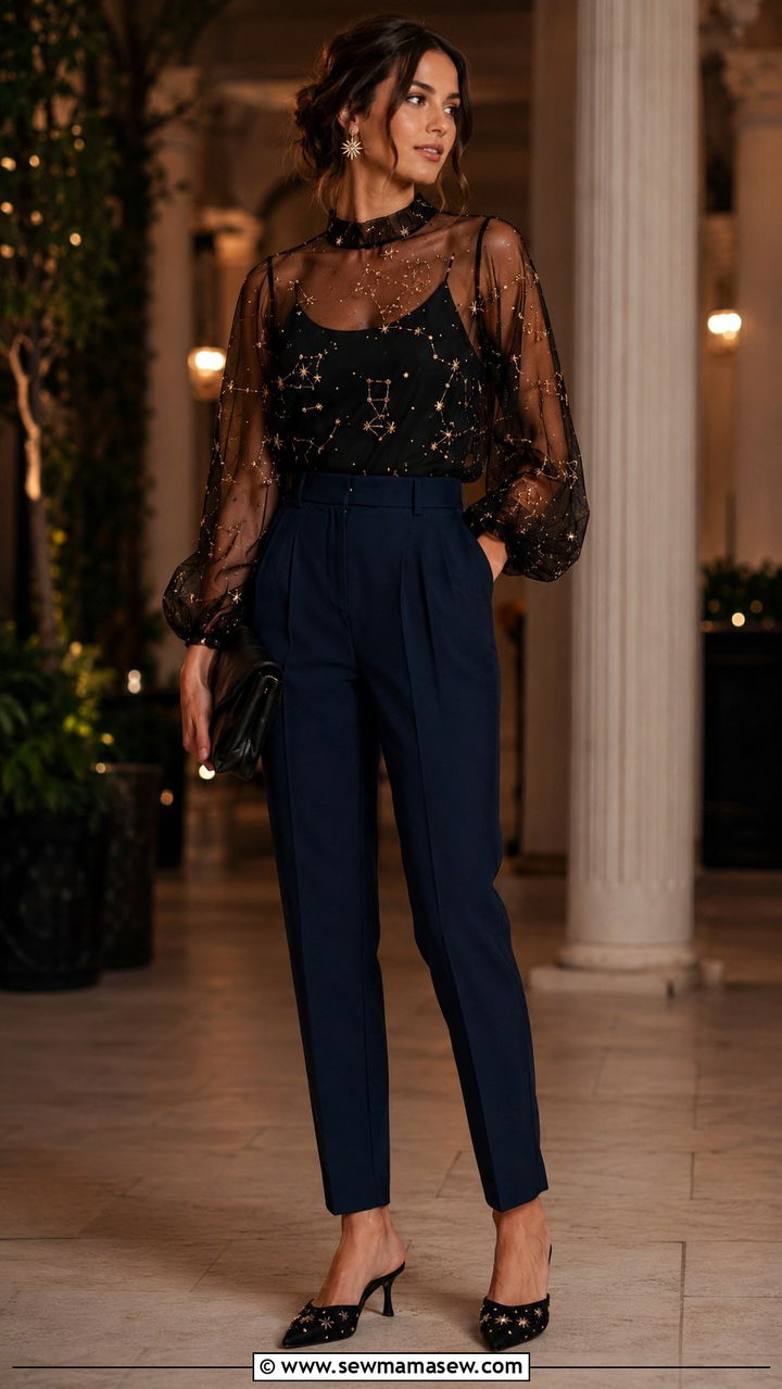 Constellation Sheer Blouse and High Waisted Trousers - 30 celestial outfits aesthetic