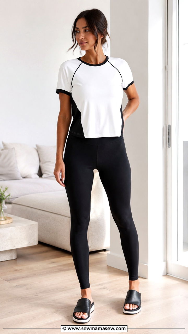 Contrast sporty top and sleek black leggings - 30 Loungewear outfit ideas summer