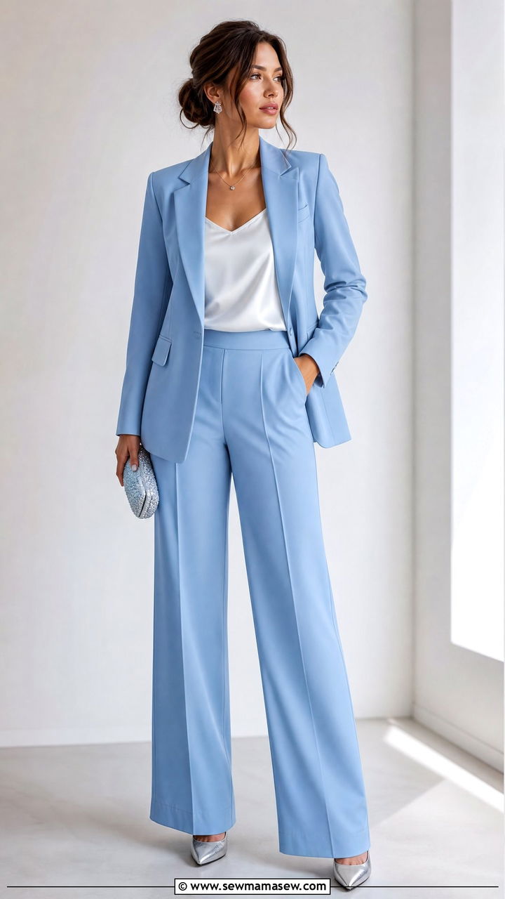 Cool blue monochrome tailored suit - 25 Pinterest outfits 2026