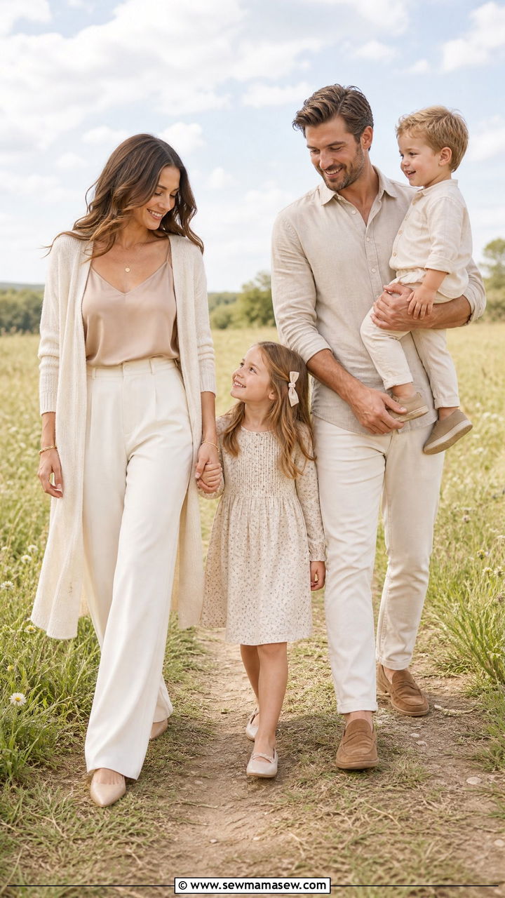 Coordinated Beige and Cream Outfit - 30 family photo outfits for women