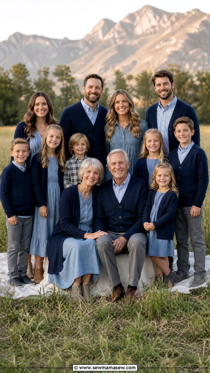 Coordinated Blues And Grays For Multi Generational Portraits - 30 family photo outfits ideas