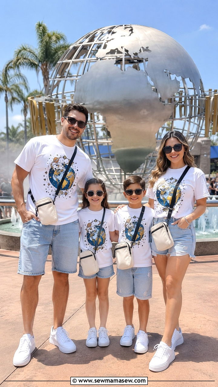 Coordinated Family Matching Tees with Neutral Bottoms - 30 Universal Studios Hollywood outfit ideas