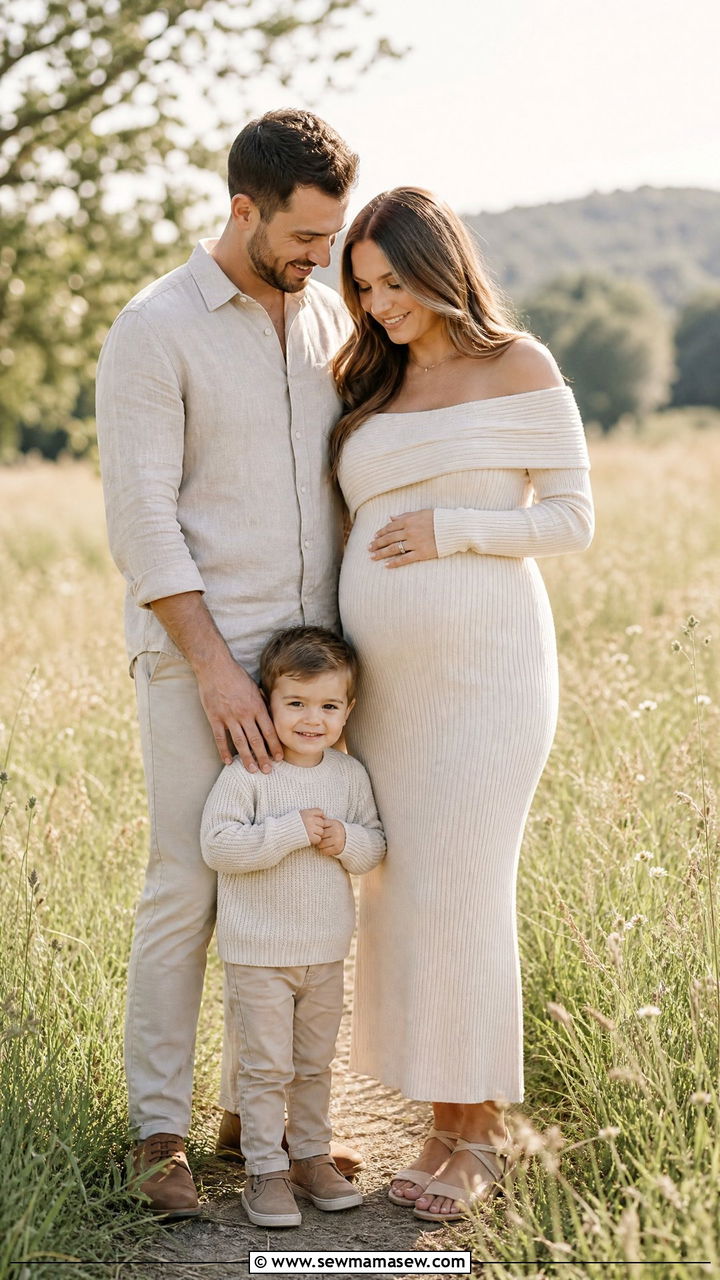 Coordinated Family Maternity Photoshoot Outfit - 30 Maternity photoshoot outfit ideas