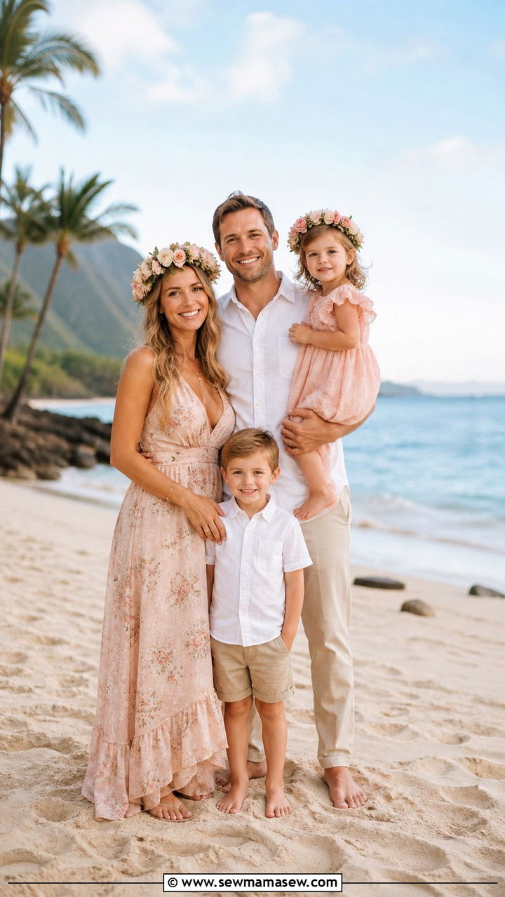 Coordinated Family Photo Outfit in Soft Pastels - 40 Hawaii outfit ideas