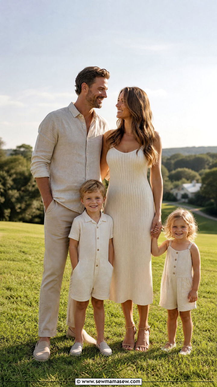 Coordinated Family Photo Outfits In Soft Neutrals - 30 Summer outfits for family vacation