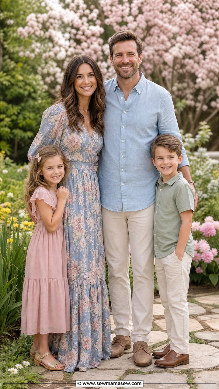 Coordinated Floral Print Family Photo Outfits - 30 Elegant family photo outfit ideas