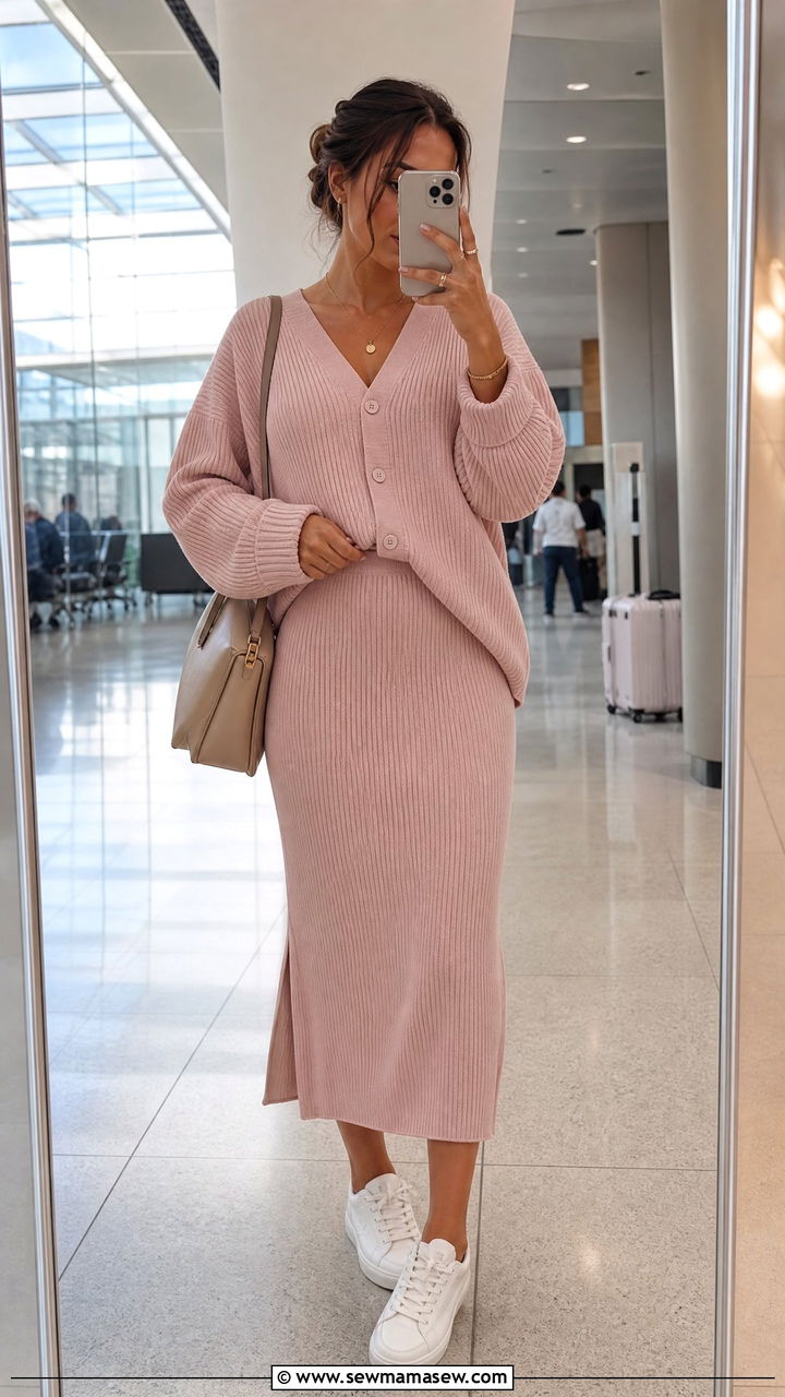 Coordinated Knit Co Ord Set Outfit - 30 Elegant airport outfit ideas