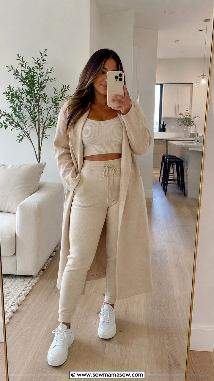 Coordinated Knit Lounge Set With Sleek Sneakers - 30 Outfit ideas for short legs