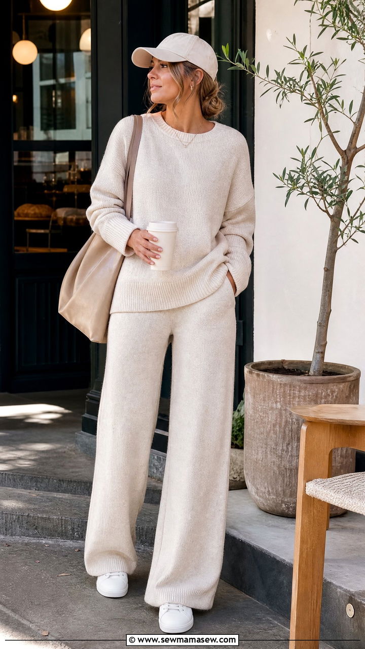Coordinated Knit Lounge Set With White Sneakers and a Baseball Cap - 25 2026 outfits casual