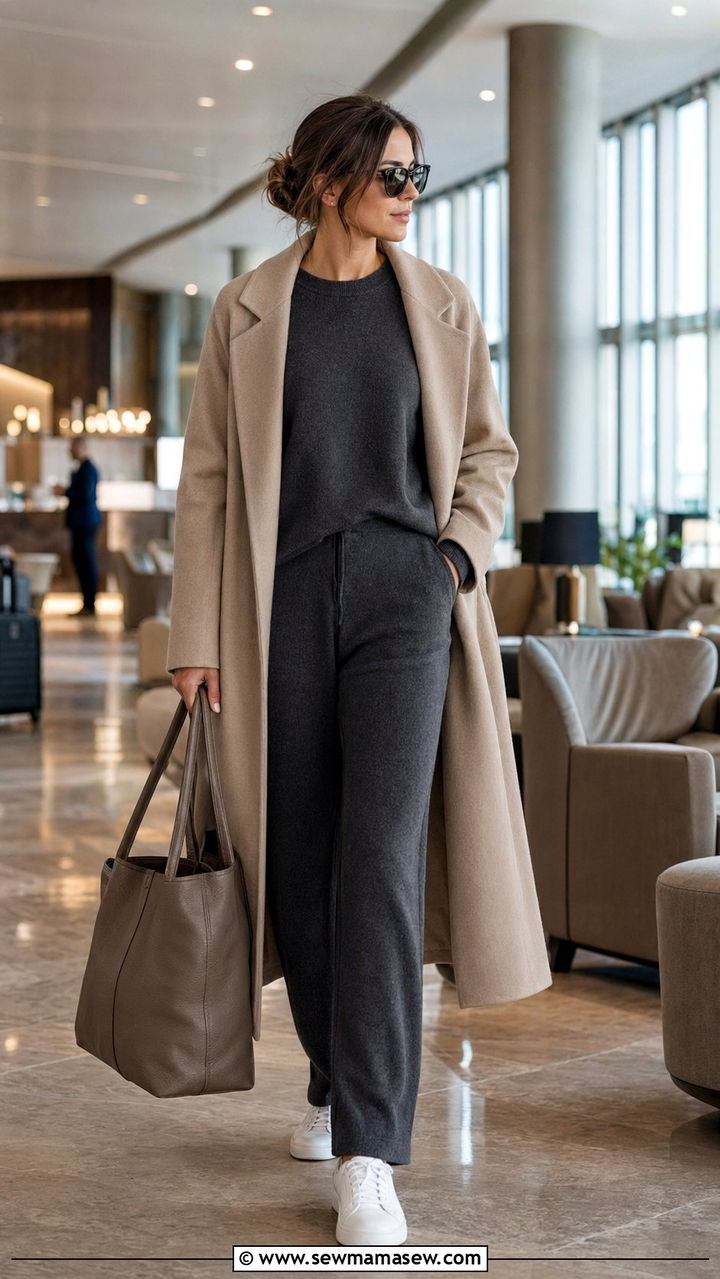Coordinated Knit Lounge Set with an Oversized Tote Bag - 35 Athleisure outfit ideas