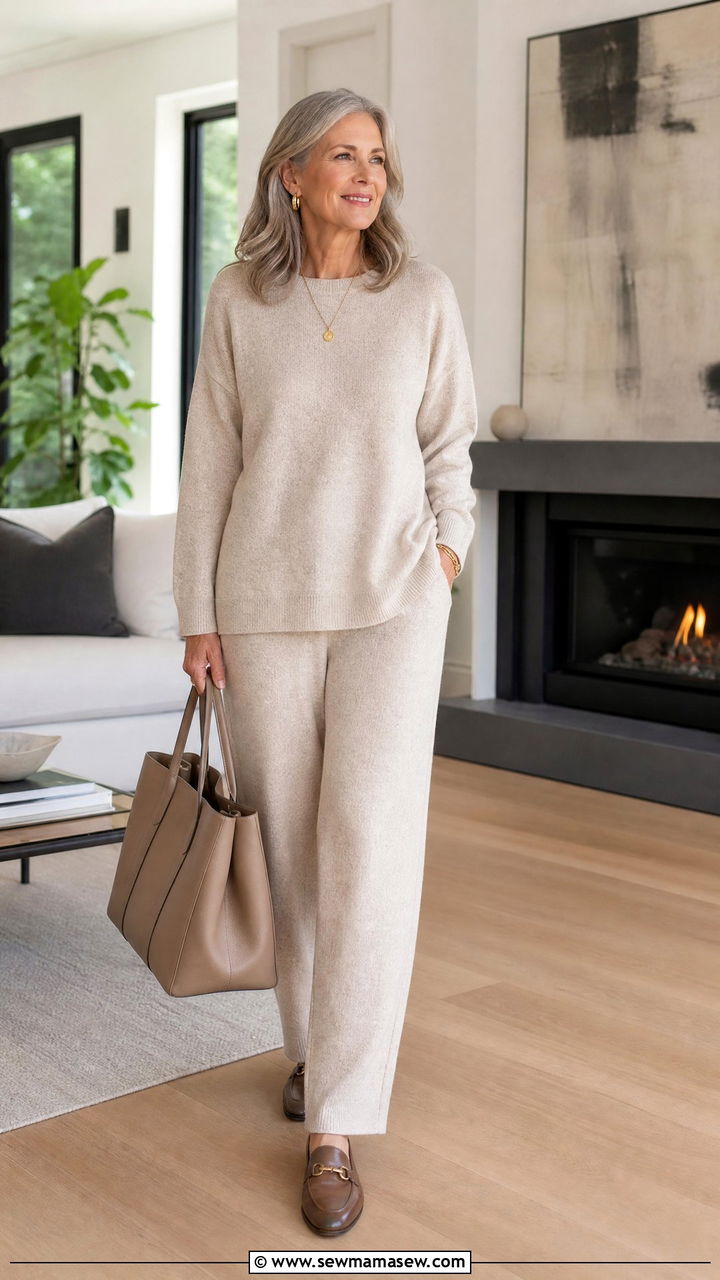 Coordinated Knit Set with Loafers - 20 Iconic outfits for women over 60