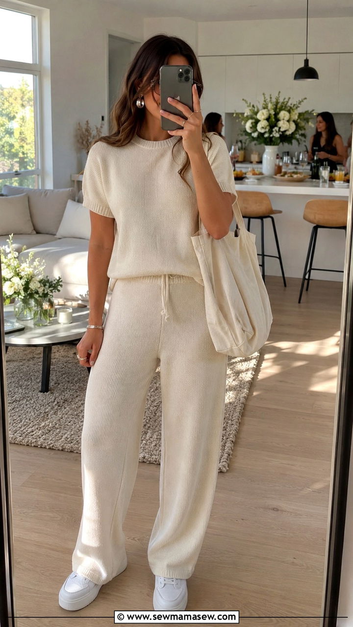 Coordinated Knit Set with Sneakers - 30 Graduation party outfit ideas