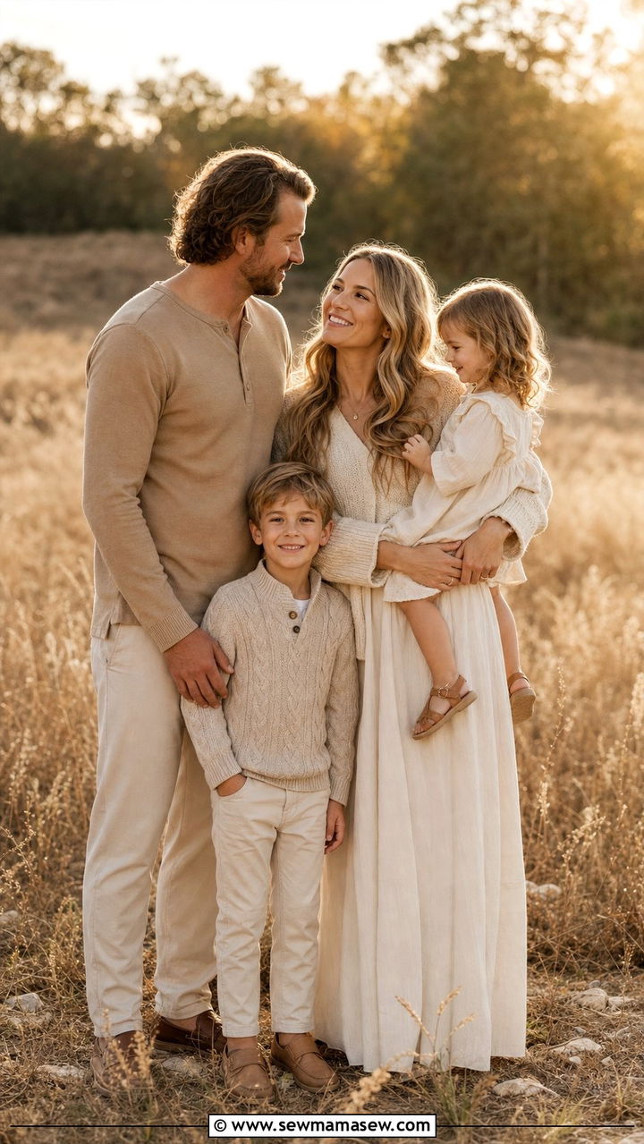 Coordinated Neutral Tone Family Photo Outfit - 25 family photo outfits inspo