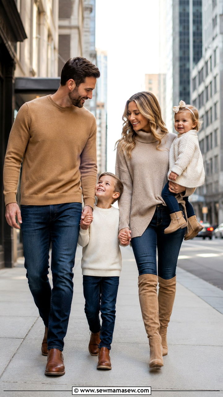 Coordinated Neutrals With Denim Family Photo Outfits - 30 classy family photo outfits