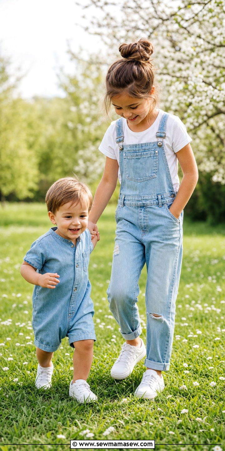 Coordinated Overalls And Romper Sibling Outfits - 25 Spring sibling outfit ideas