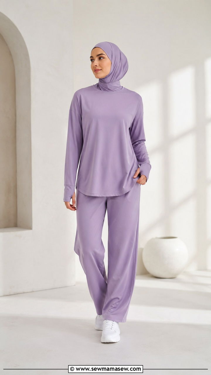 Coordinated Pastel Set with Matching Sports Hijab - 25 Modest gym outfit ideas with hijab