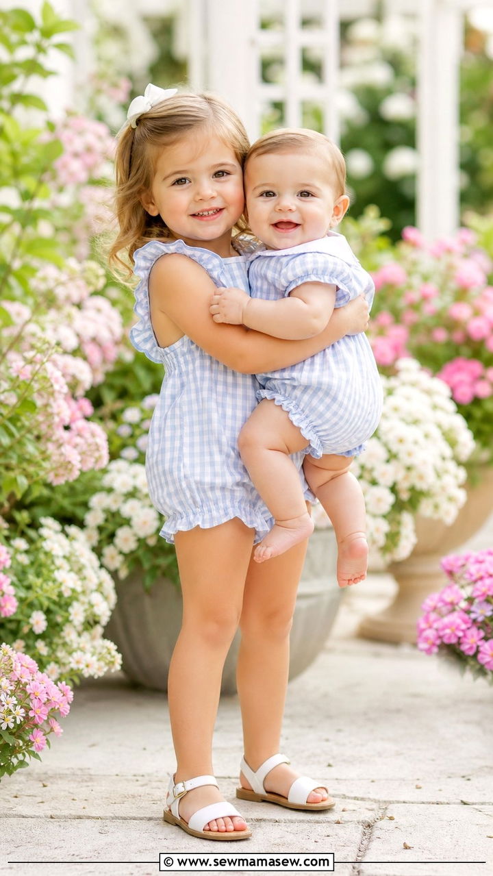 Coordinated Romper And Bubble Sibling Outfits - 25 Spring sibling outfit ideas