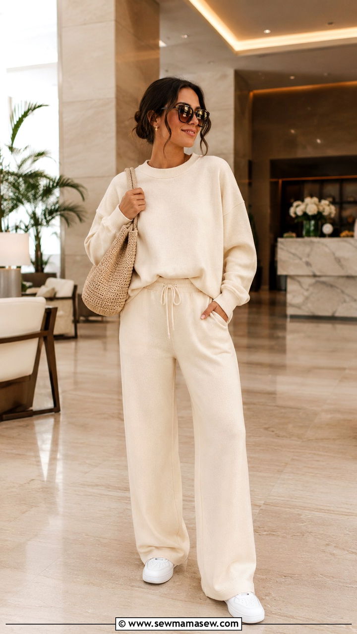 Coordinated Sweat Set In Cream - 25 travel outfits aesthetic